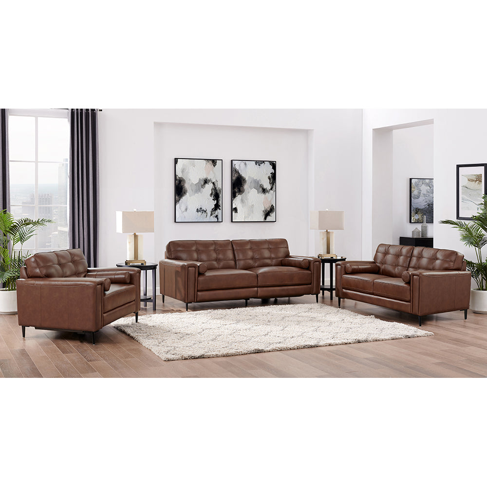 Colton Leather Loveseat Pecan Memory Foam Genuine Leather