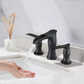 2 Handle 3 Hole Widespread Matte Black Waterfall Bathroom Faucet,8 Inch Vanity Sink Faucet Matte Black Brass