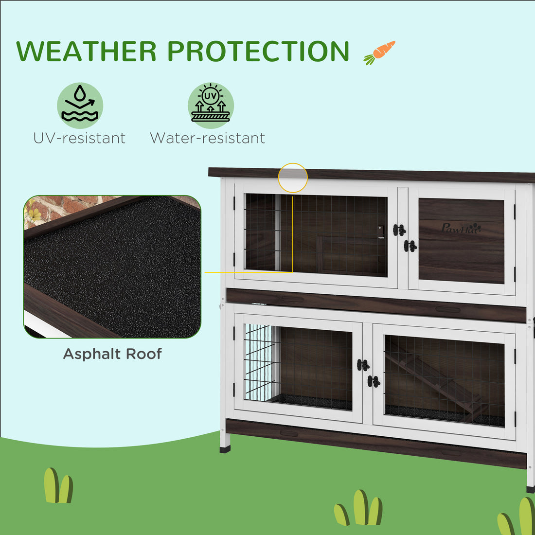 Pawhut Rabbit Hutch, Outdoor 2 Tier Rabbit Cage, 46" Wooden Guinea Pig Cage With Double Removable Trays, Ramp, Asphalt Roof For 1 2 Rabbits, No Screws Easy Installation, Brown Brown Wood