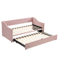 Twin Size Upholstered Daybed With Pop Up Trundle, Pink Twin Pink Upholstered