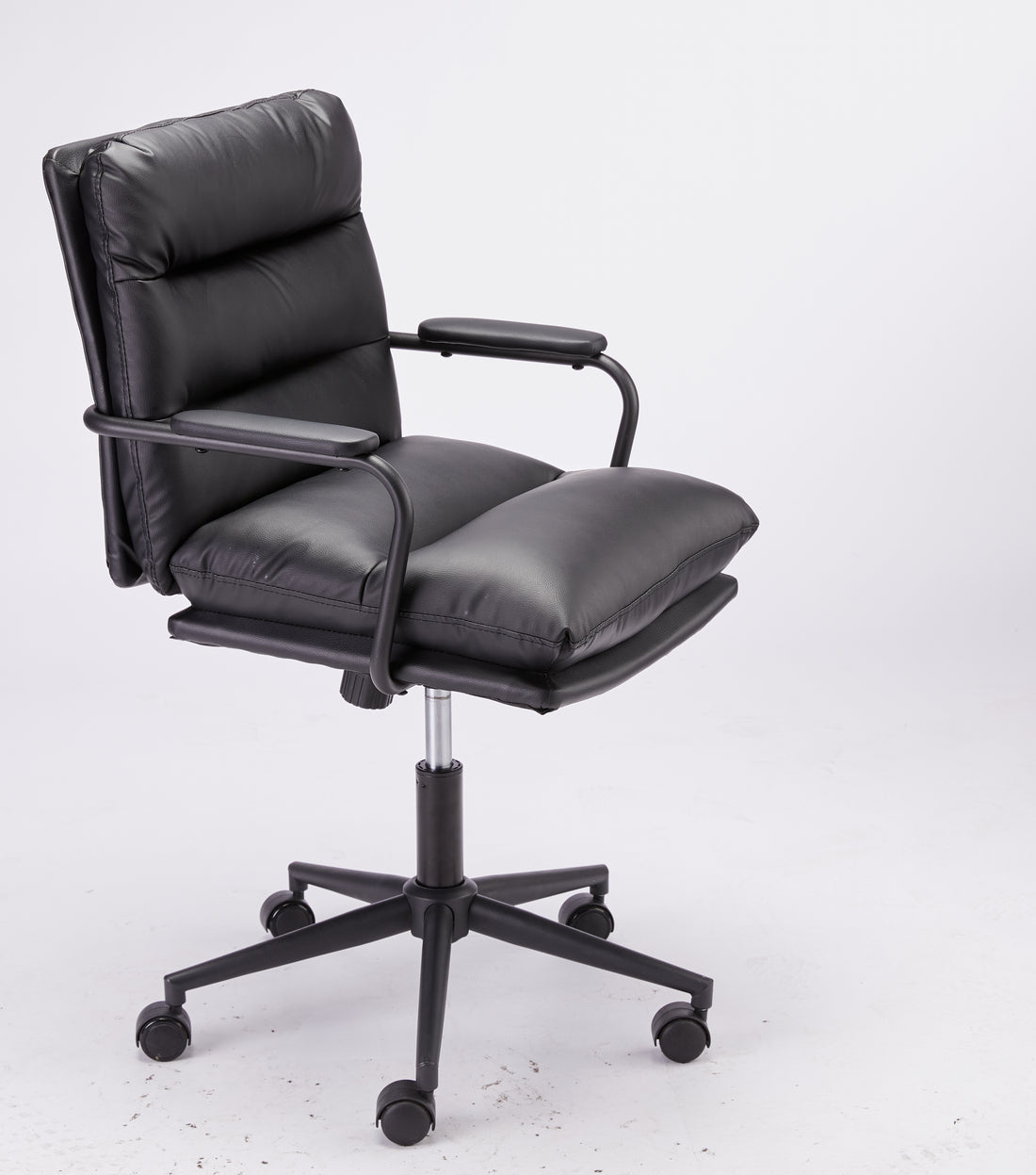 Black Leather Office Chair Mid Back Leather Desk Chair Modern Excutive Office Chair With Arms And Wheels For Home Office Black Pu Iron