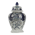 17 Inch Porcelain Ginger Jar With Lid, Vintage Blue And White Flower Design White Blue Polyresin