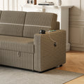 85 Inches Corduroy Sofa Bed, 3 Seater Sleeper Sofa With Storage Chaise, Square Handrail With Two Cup Holder And Usb Charge Port, Pull Out Couch For Living Room Brown Corduroy 3 Seat