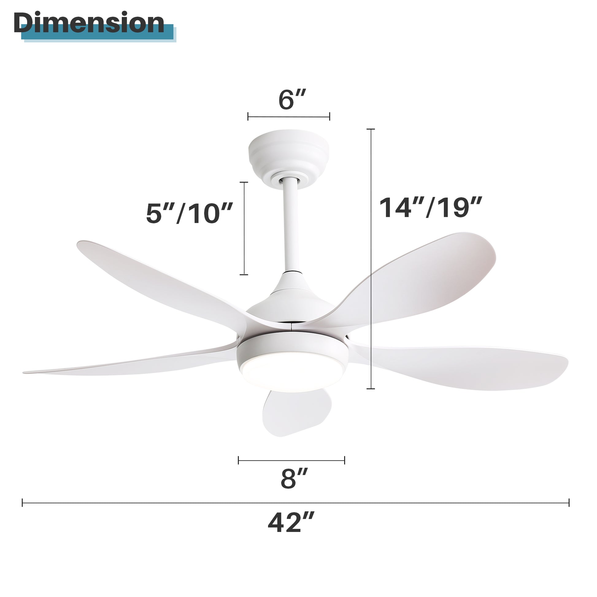 42 Inch With Light And Remote Cotnrol 6 Speeds Dc Reversible Motor White Abs