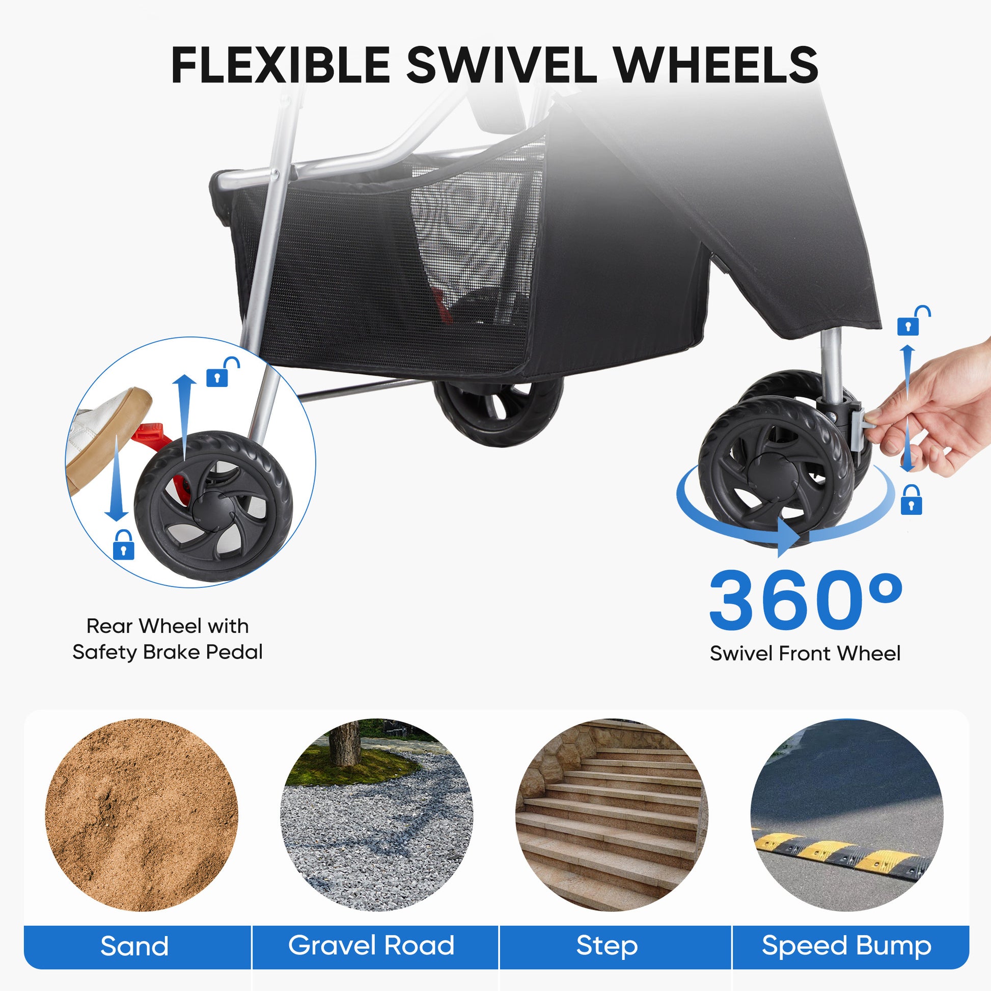 Pet Stroller For Dogs And Cats Foldable,Lightweight, And Durable Ideal For Small To Medium Pets Includes Storage Basket Black Abs