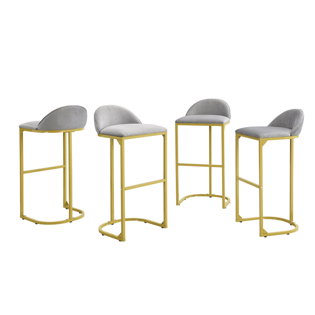 4 Pieces Bar Stools, 30" Counter Height Bar Stools Modern Luxury Bar Stools With Footrest, Upholstered Velvet Counter Stool Chairs For Kitchen Island Metal Grey Gold Dining Room Powder Coated Sponge Wipe Clean Rectangular Modern Bar Stools Set Of 4 Or