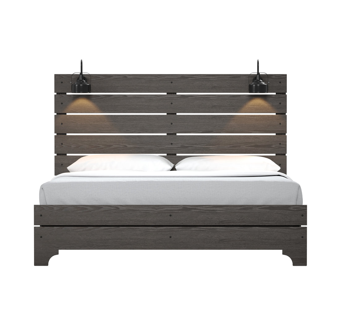 Junipe Brown King Bed With Lights King Brown Engineered Wood