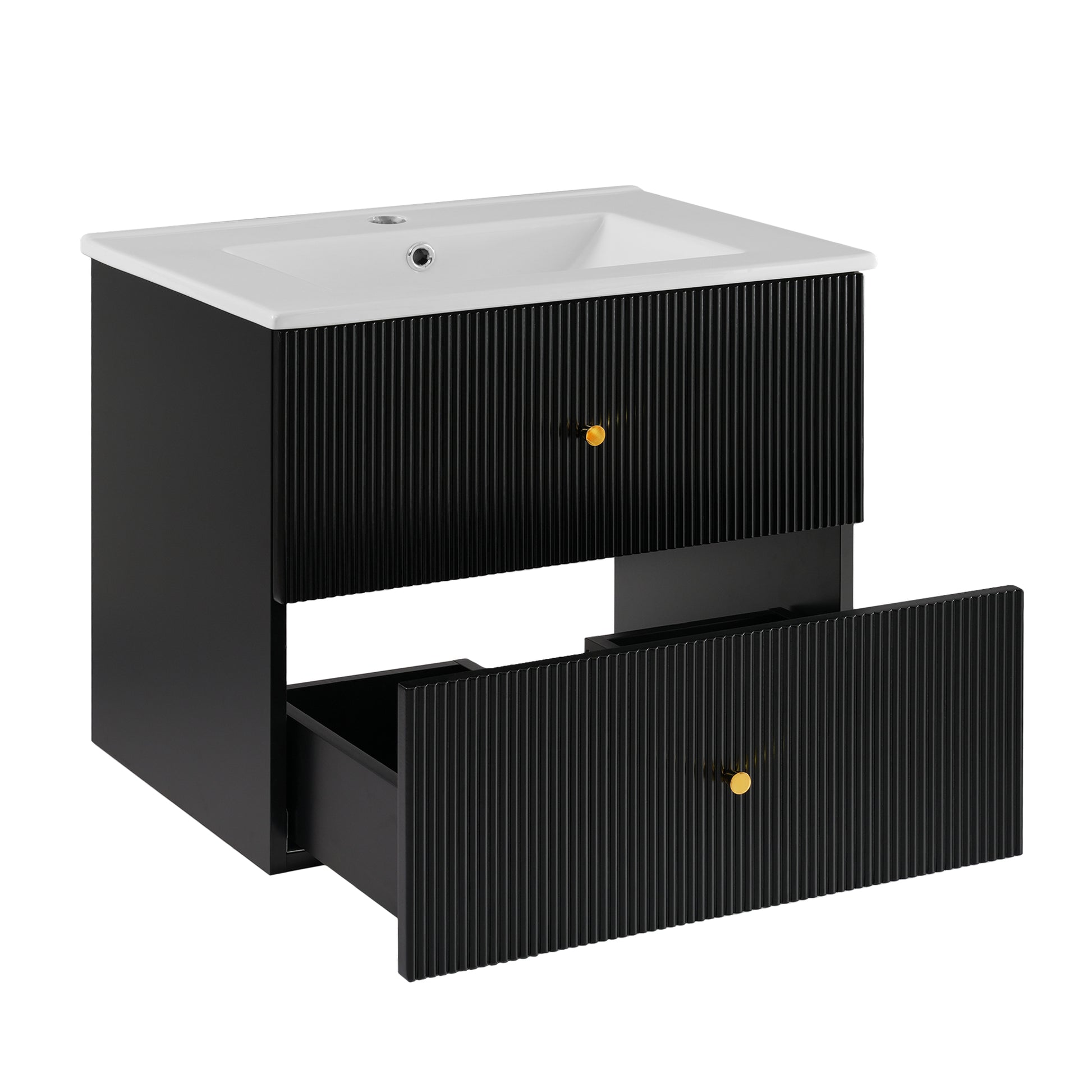 24 Inch Wall Mounted Bathroom Vanity With 2 Drawers Ideal For Small Bathrooms Black Bathroom Mdf