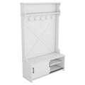 Hall Tree With Top Shelf And Storage Bench, Hallway Shoe Cabinet With Sliding Doors, Coat Rack With 5 Hanging Hooks For Entryways Hallways,White Off White Particle Board Mdf