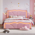 Full Size Upholstered Platform Bed With Curve Shaped And Height Adjustbale Headboard,Led Light Strips,Pink Full Pink Upholstered