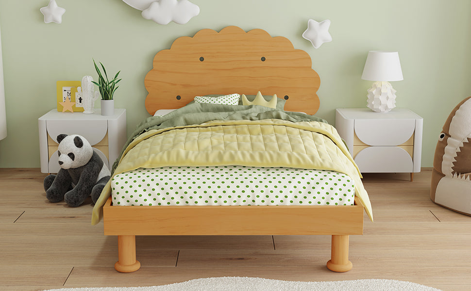 Kids Cookie Shaped Bed Frame For Boys & Girls,Twin Size Platform Bed, Walnut Box Spring Not Required Twin Walnut Wood Bedroom Contemporary,Cute,Modern Bed Frame Wood