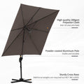 Outsunny 8Ft Cantilever Patio Umbrella, Square Outdoor Offset Umbrella With 360 Rotation, Aluminum Hanging Umbrella With 3 Position Tilt, Crank & Cross Base For Garden, Brown Brown Aluminum