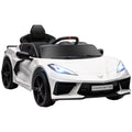 Qaba Electric Car For Kids, 12V Chevrolet Corvette Licensed Kids Car With Parental Remote Control, Suspension System, Music, Horn, Headlight, Slow Start, Kids Electric Car For 3 6 Years, White White Plastic