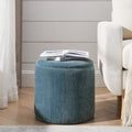 2 Piece Set Round Chenille Storage Ottoman, Equipped With A Drum Shaped Small Stool, Storage Space, And Mdf Made Desktop Panel Dark Blue23.62