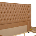 Brooklyn King Tufted Panel Bed Headboard And Footboard Set, Caramel Tan Brown Faux Leather Box Spring Required King Tan Brown Wood Foam Faux Leather Faux Leather