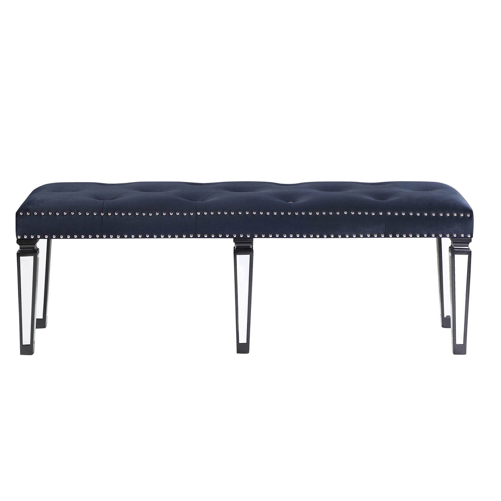 Dark Navy And Black Tufted Bench Navy Bedroom Glam Pine Velvet