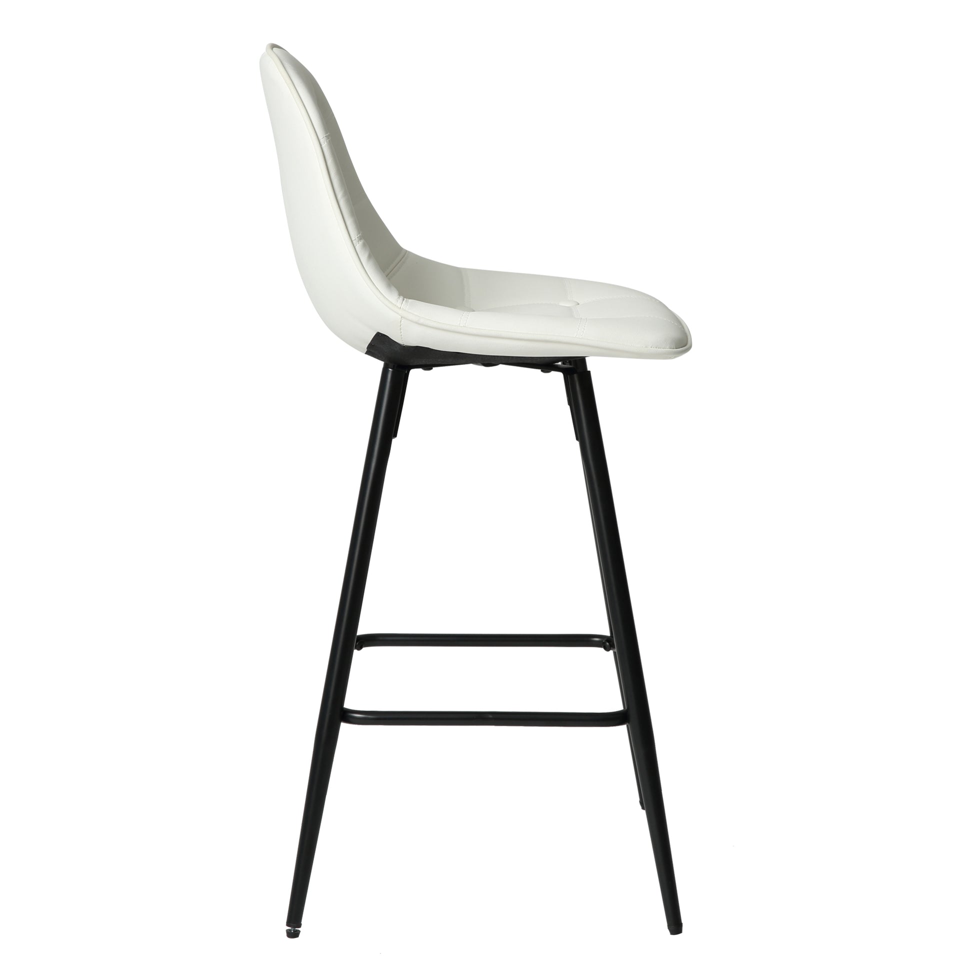 Counter Stools,Set Of 2 Bar Stools With Back And Footrest, Modern Metal Counter Height Barstools For Kitchen Home Bar,25.5" Armless Barstool Chairs White Leather