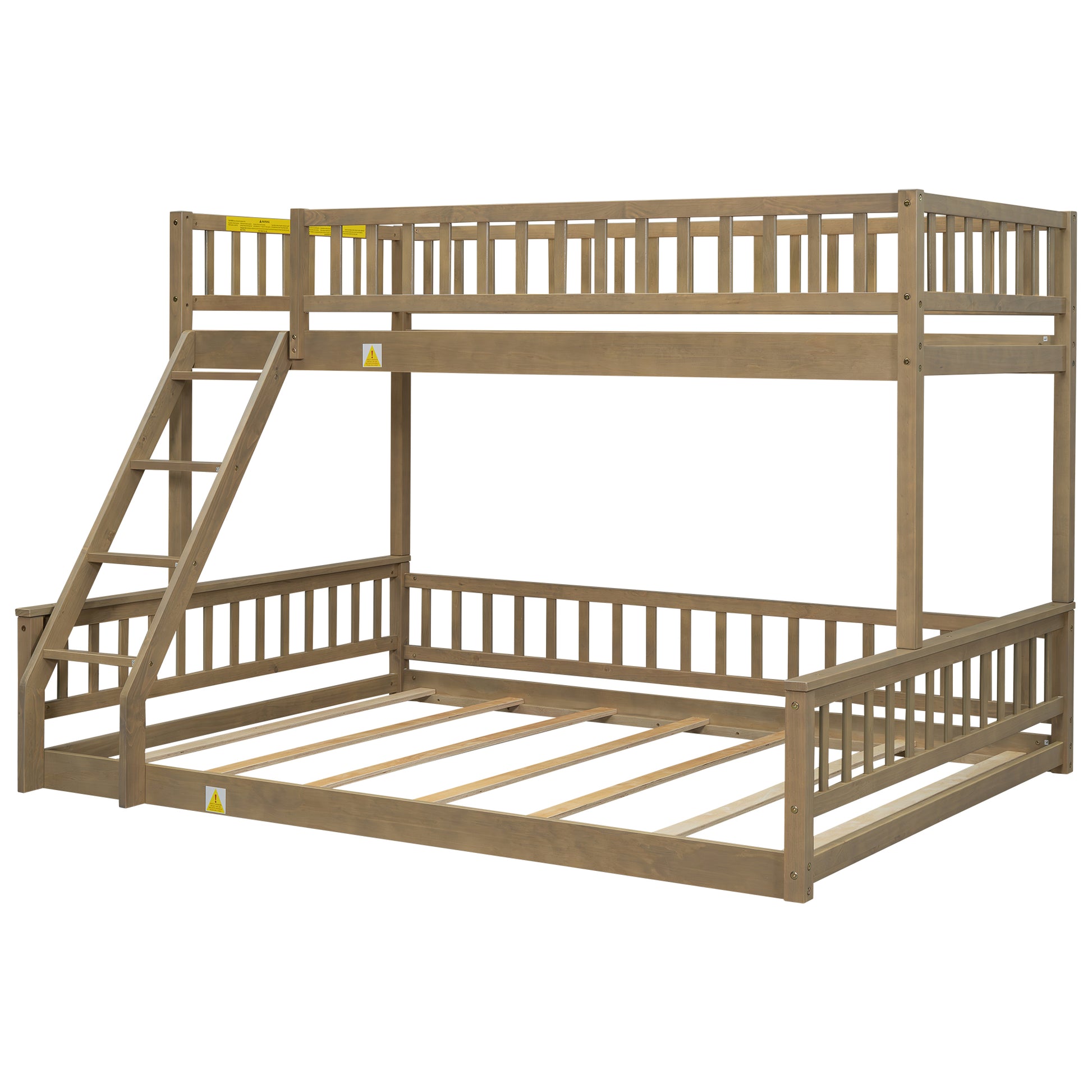 Twin Xl Over Queen Bunk Bed With Ladder And Guardrails, Walnut Expected Arrival Time: 10.27 Box Spring Not Required Twin Xl Walnut Wood Bunk Solid Wood Mdf