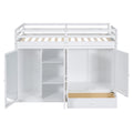 Twin Size Loft Bed With Drawer, Two Wardrobes And Mirror, White White Solid Wood Mdf