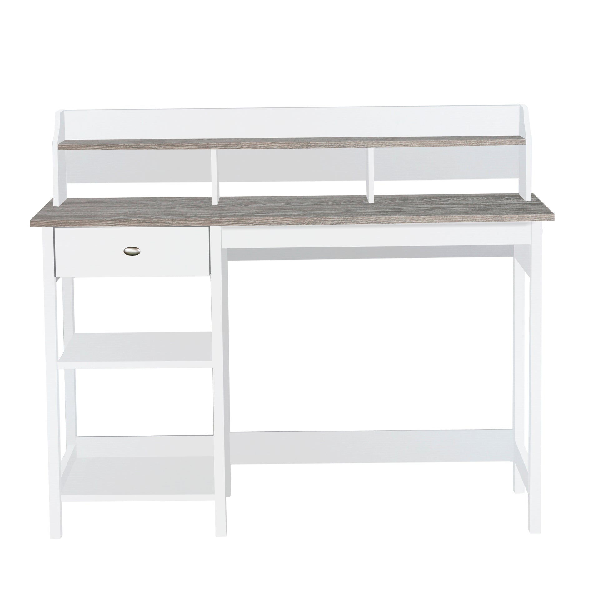 47" Writing Desk With Hutch "Contemporary Gray Oak And White Desk Versatile Workstation With Drawer, Adjustable Shelf, And Open Bookshelf For Home Or Office" White Solid Wood