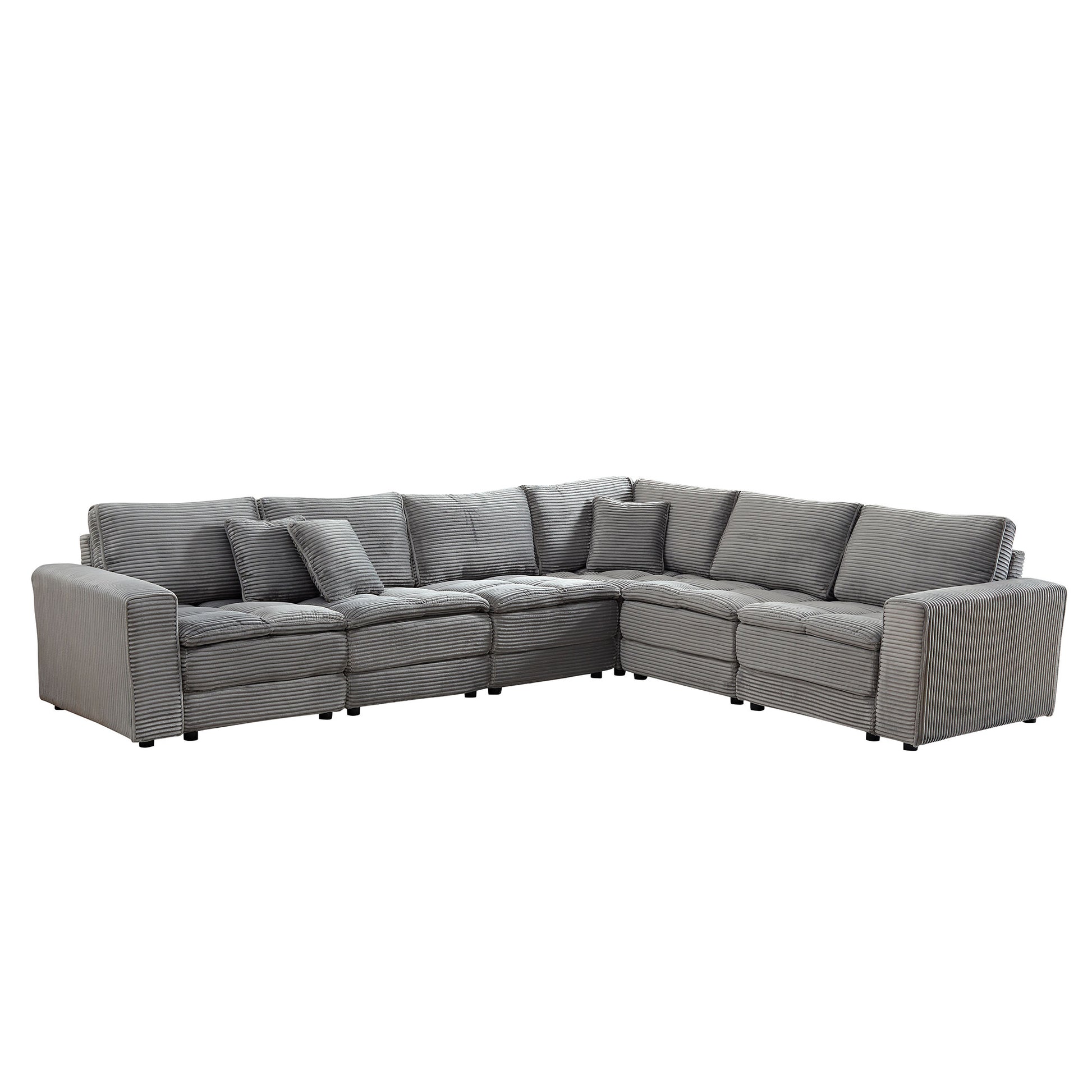 6 Seats,Oversized Sectional Sofa,L Shaped Corner Couch With Detachable Seat & Back Cushion, Corduroy Upholstery Convertible Sleeper Sofa&Couch For Living Room Grey Fabric 6 Seat