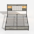 Queen Size Bed Frame With Led Light & Power Outlet, Platform Bed With Upholstered Headboard And Storage, Sturdy Metal Slats Support, No Box Spring Needed, Easy Assembly, Noise Free Box Spring Not Required Queen Ancient Oak Metal Bedroom Modern Bed Frame