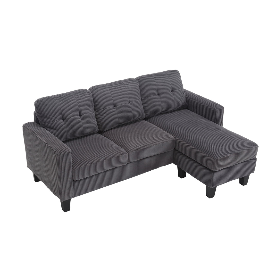 Velvet Sectional Couchl Shaped Sofa With Ottoman For Small Apartment Dark Gray Velvet 3 Seat