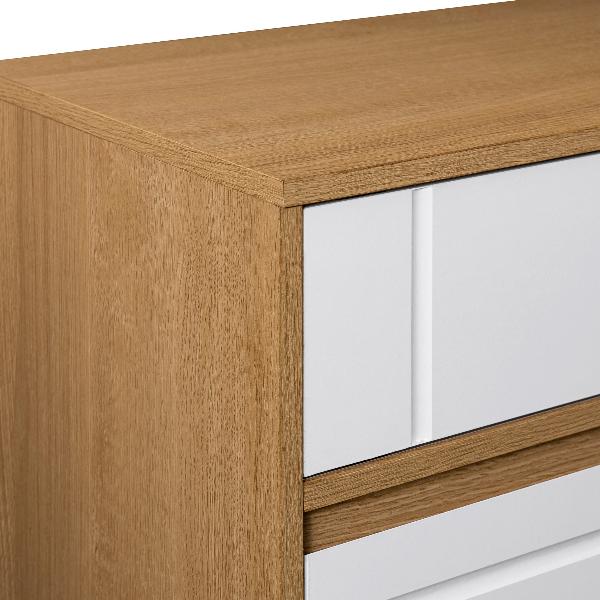 Contemporary Detailed Door Sideboard With Open Storage Coastal Oak Solid White Light Brown Mdf Mdf