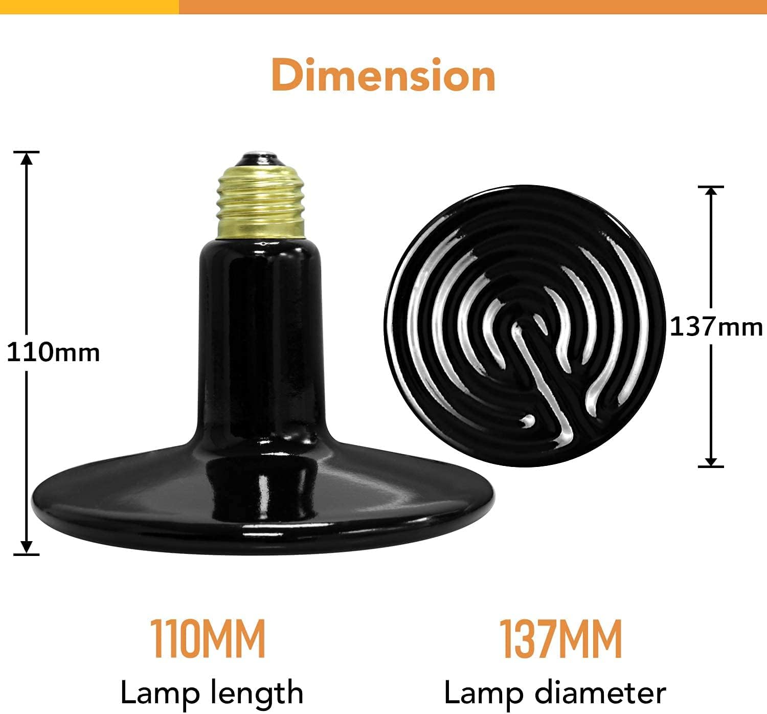 250W Reptile Ceramic Heat Lamp Bulb Warm Emitter Brooder Coop Heater For Amphibian Pet & Incubating Chicken No Light Emitting, Snake Lizard Spider, 2 Pack Black Ceramic