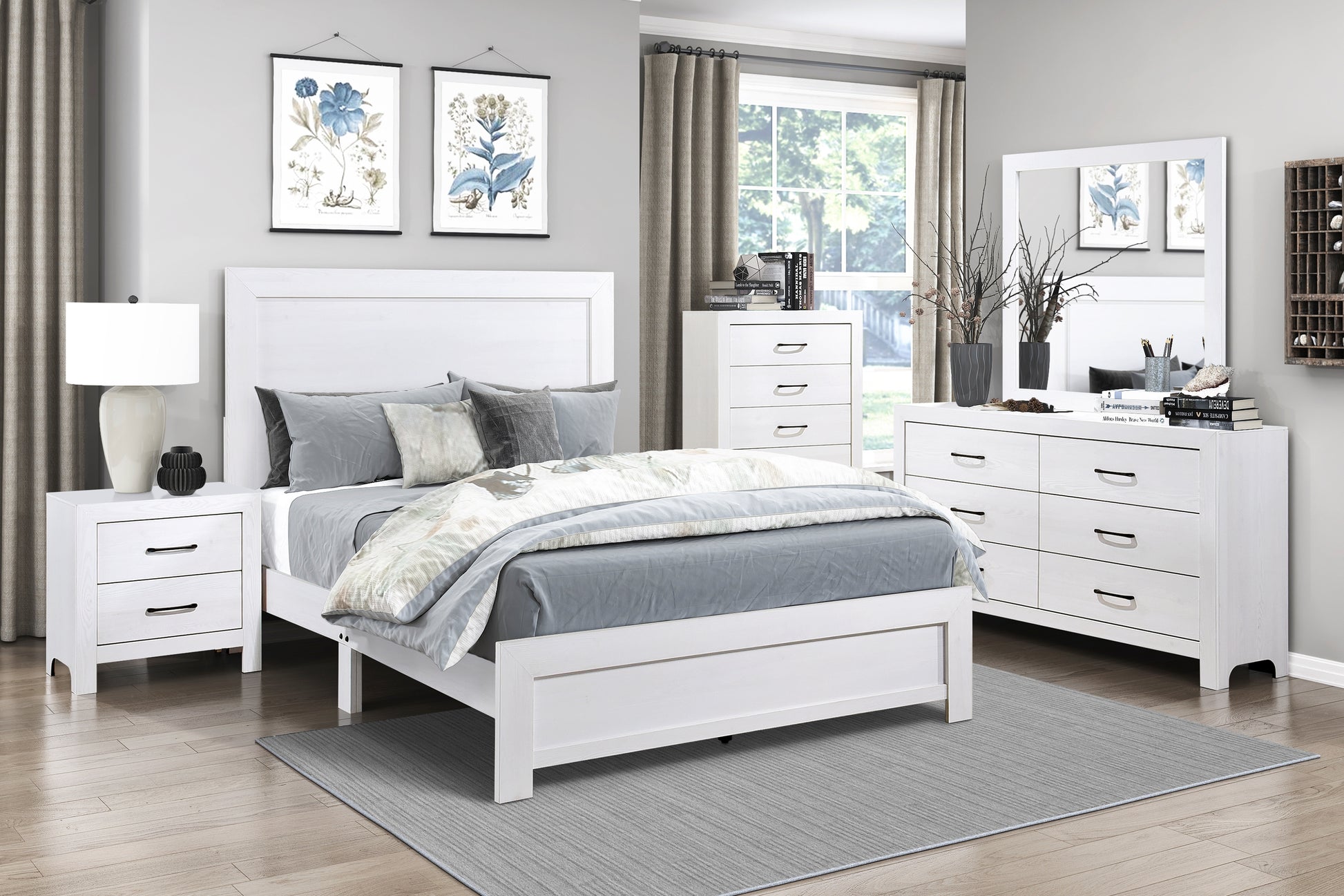 White Finish Queen Size Panel Bed Wooden Bedroom Furniture 1Pc, Bed In A Box Box Spring Required Queen White Bedroom Bed Frame Wood