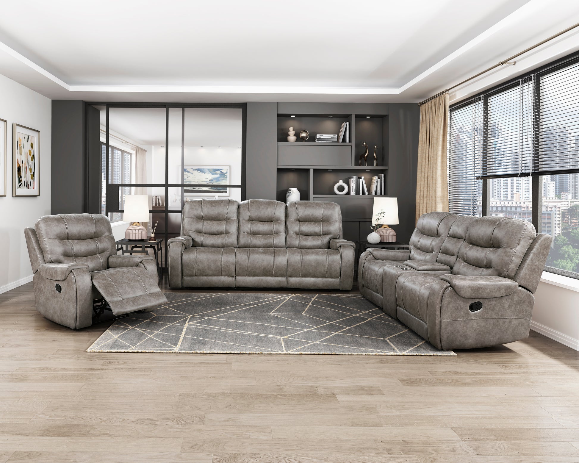 Modern Living Room 1Pc Double Reclining Sofa Polished Microfiber Upholstery, Plush Seating, Grayish Brown Solid Wood Frame Furniture Brown Gray Microfiber Wood Primary Living Space Modern Plywood,Solid Wood 3 Seat