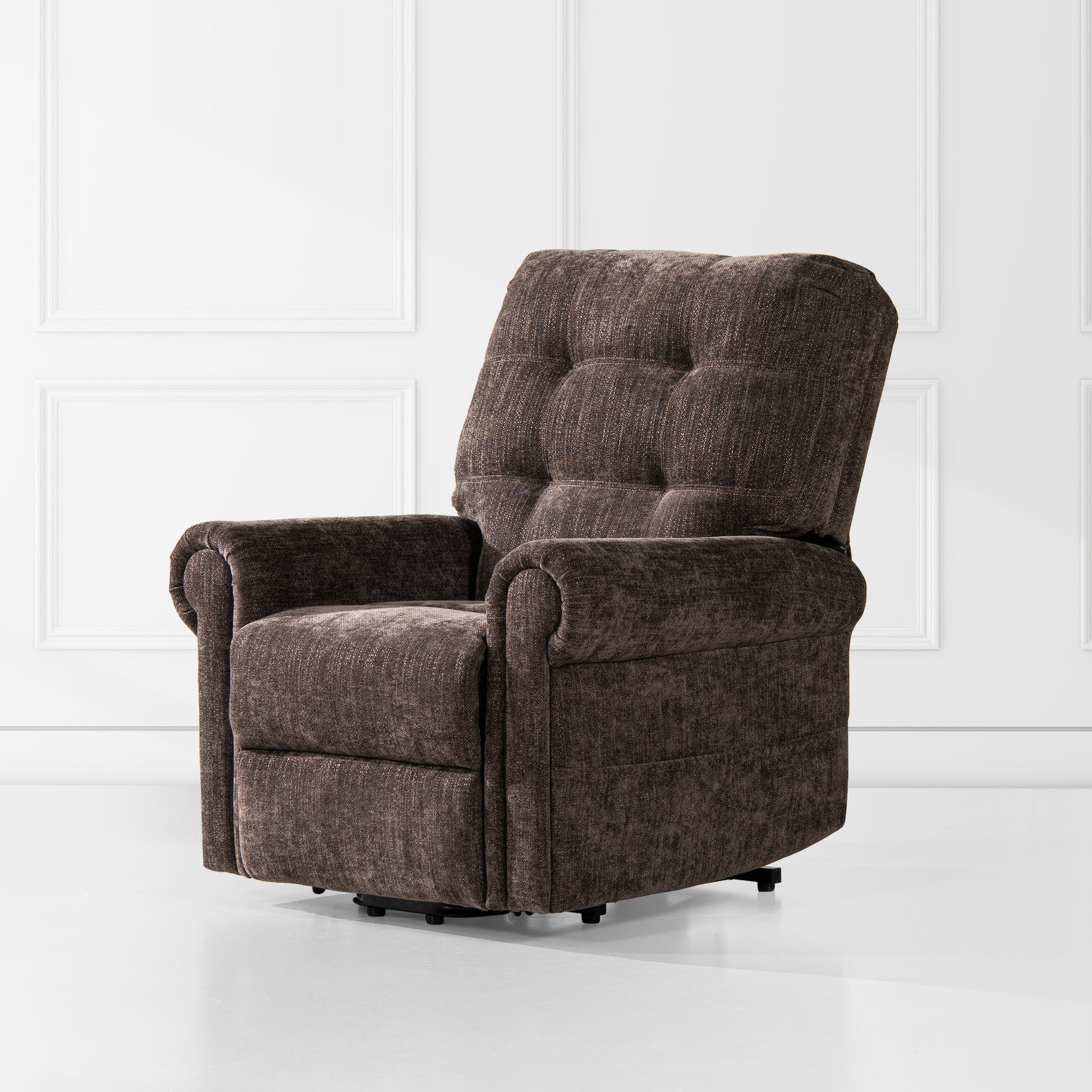 Irwin 36" Power Lift Recliner Chair, Chocolate Brown Chenille Brown Foam Chenille