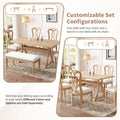 Retro 6 Piece Trestle Dining Table Set With Upholstered Dining Chairs And Dining Bench, Smooth Dining Backs For Dining Room, Living Room, Kitchen, Natural Upholstered Chair Wood Natural Beige Seats 6 Wood Dining Room Solid Wood Rubberwood Trestle