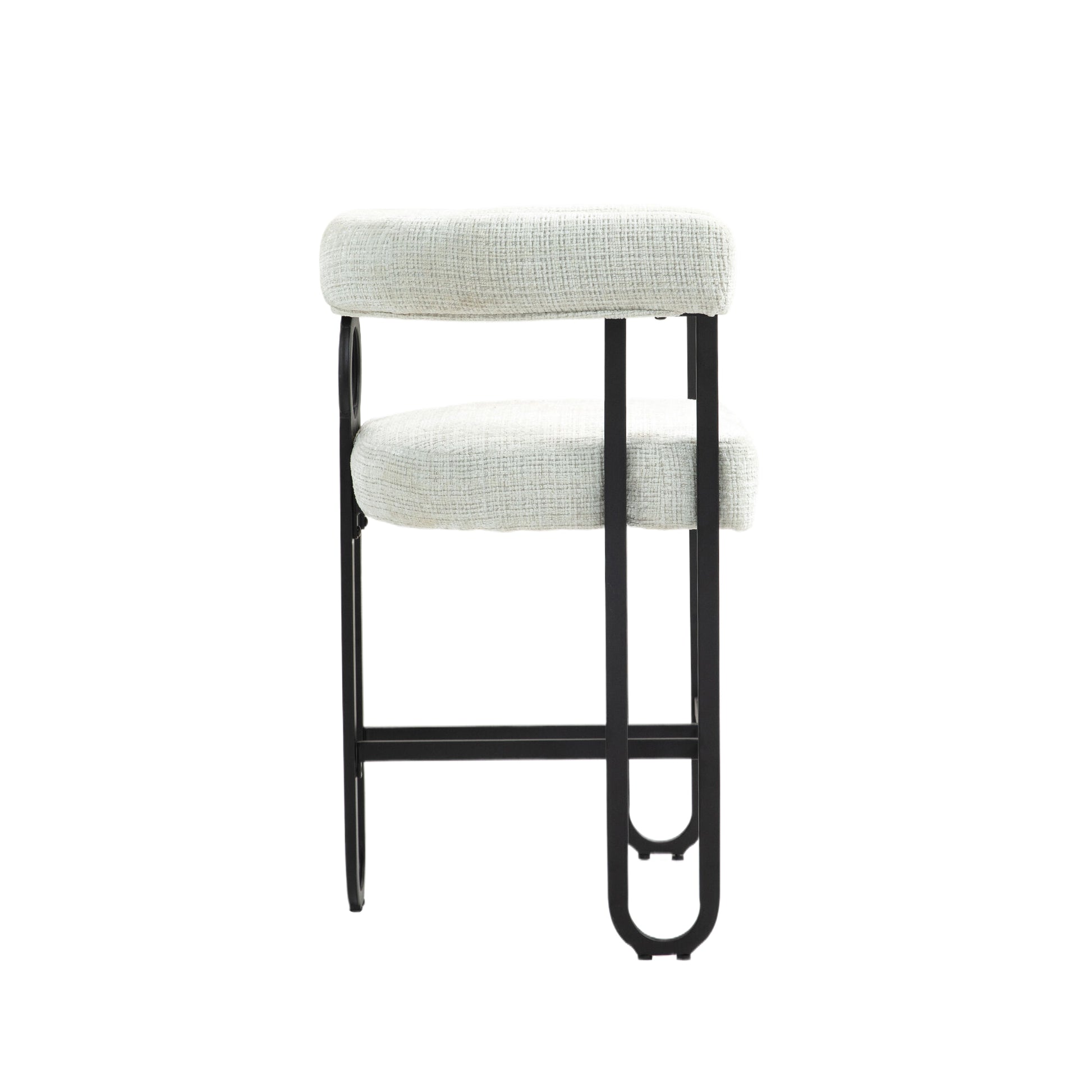 Coolmore Bar Stools Set Of 2, Modern Bar Stool With Back, Black Metal Frames, Upholstered Bar Stools For Kitchen Island, Pub, Club Beige Chenille Beige Foam Chenille