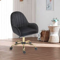 Velvet Home Office Chair With Wheels, Cute Chair With Side Arms And Gold Metal Base For Living Room, Bedroom,And Vanity Room,Bling Desk Nail Desk For Women,Adjustable Height,Black Arm Pad Black Gold