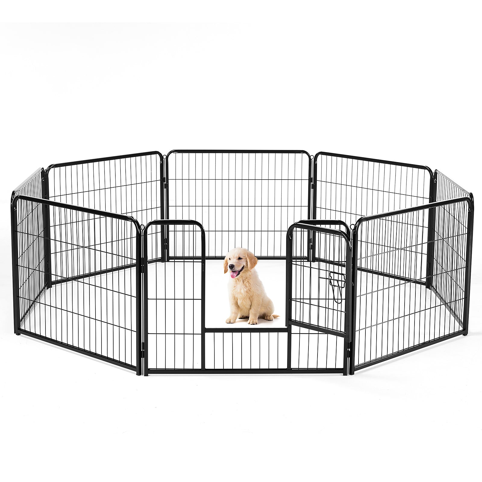 Dog Playpen Indoor With Door, Fence For Small Pet Animals, Puppy Cage With Gate For Yard Outdoor, 8 Panel 24 Inch Tall, Black Black Iron