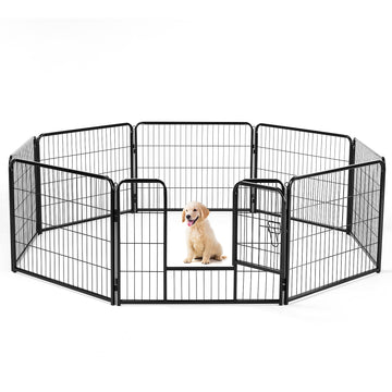 Dog Playpen Indoor With Door, Fence For Small Pet Animals, Puppy Cage With Gate For Yard Outdoor, 8 Panel 24 Inch Tall, Black Black Iron