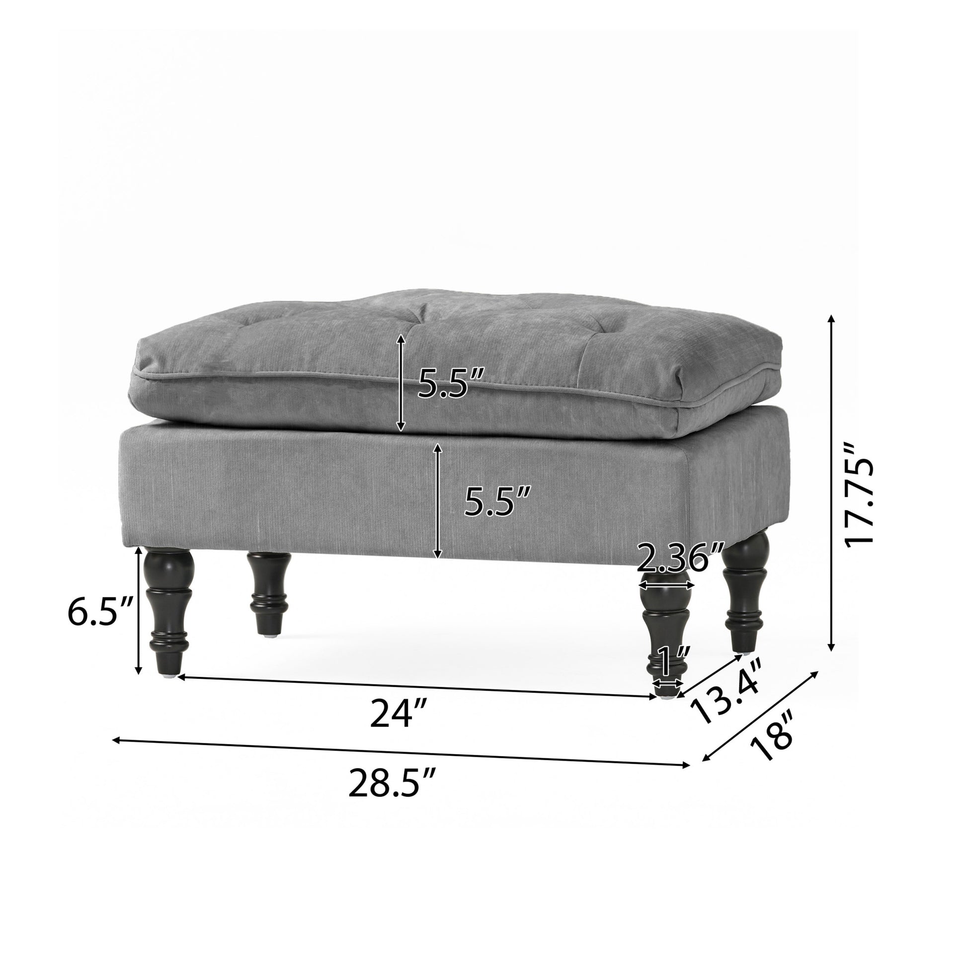 Lofton Pillow Top Ottoman Gray Fabric