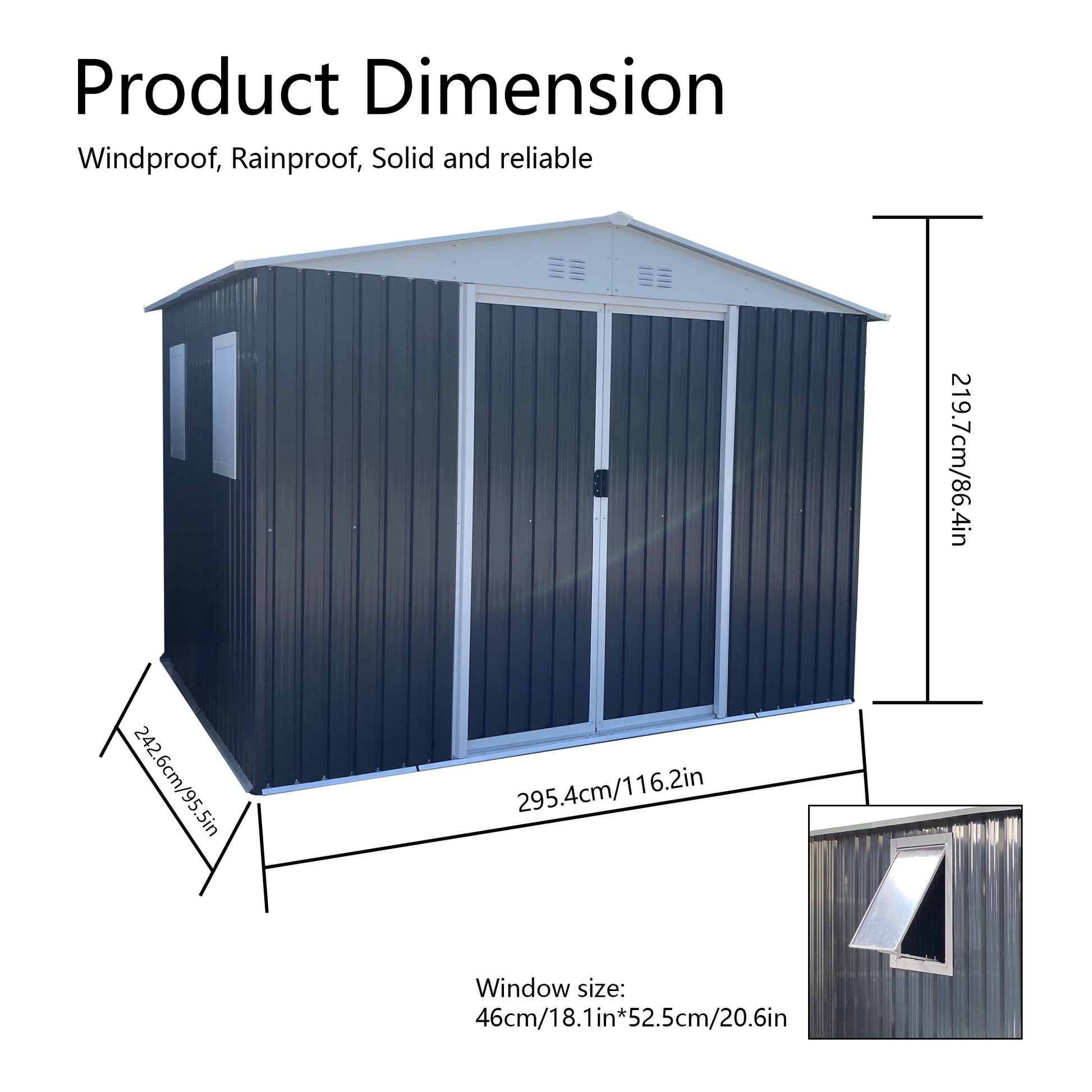 Metal Anti Corrosion Utility Tool House With Lockable Door, Garden Shed 10Ftx8Ft Apex Roof Grey With Windows And Aluminum Alloy Frame Grey Garden & Outdoor Aluminium Alloy,Sheet Metal