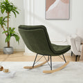 Lazy Rocking Chair,Comfortable Lounge Chair With Wide Backrest And Seat Wood Base, Upholstered Armless Rocker Chair For Living Room, Balcony,Bedroom And Patio Porch. Dark Green Cushion Iron Dark Green Primary Living Space Sponge Square Casual Rocking