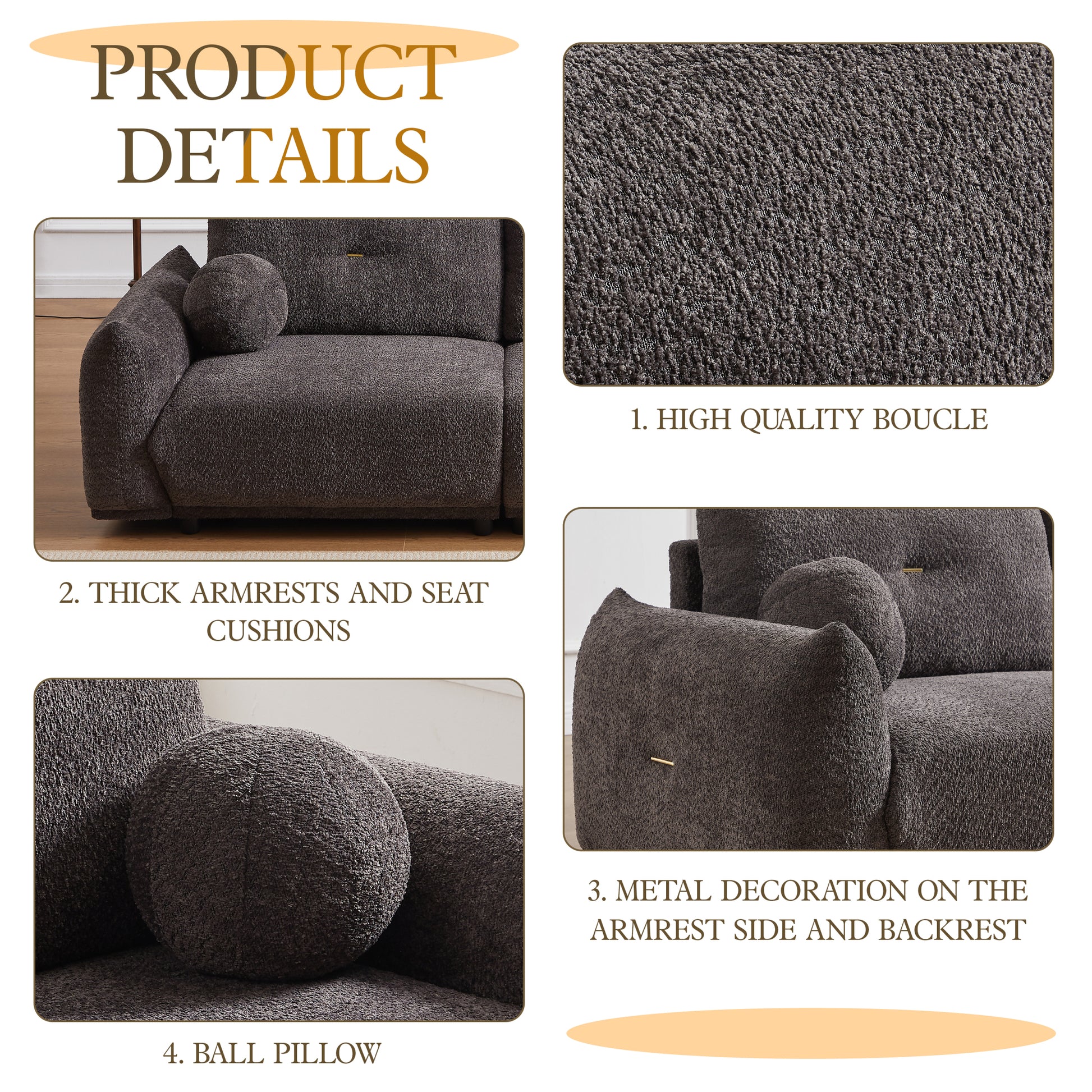 Lamb'S Wool 2 Seater Cushion Sofa 90'' Comfortable Sofa For Living Room Bedroom And Other Casual Spaces Lamb'S Wool Sofa With 2 Cushions And 2 Ball Pillows. Gray Gray Foam Fabric 2 Seat