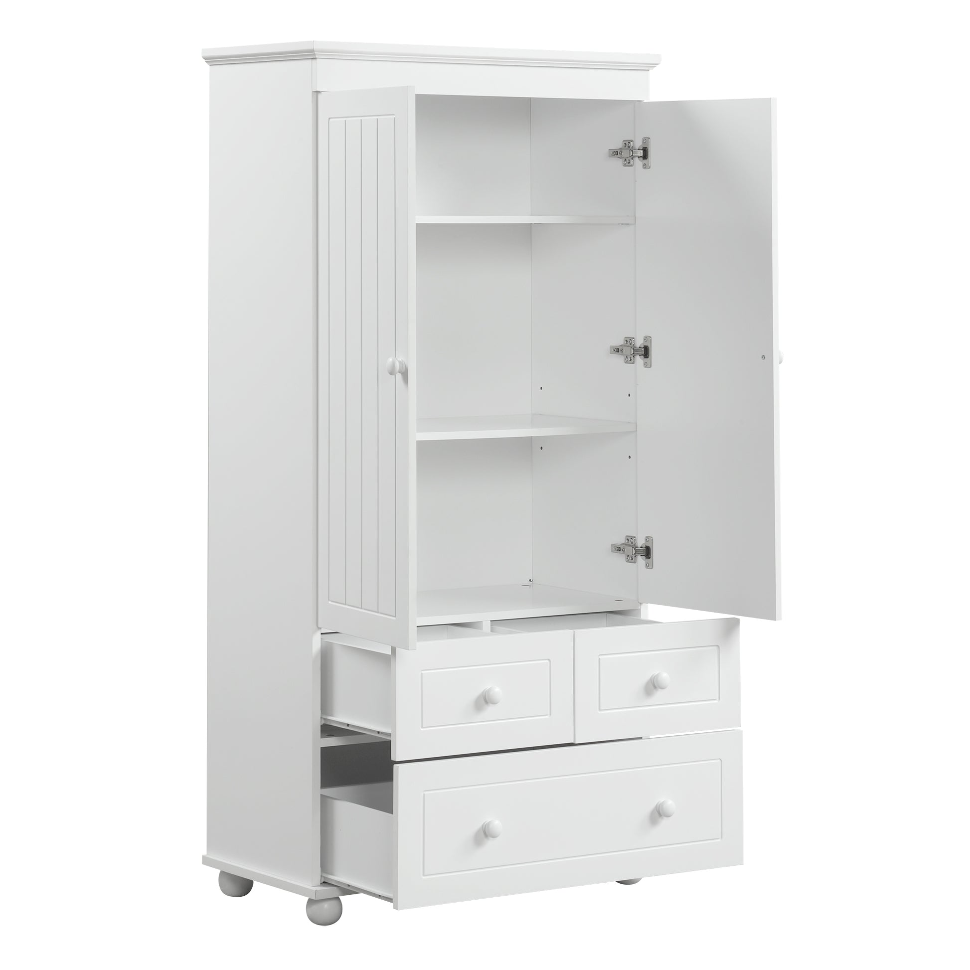 Tall Storage Cabinet With Three Drawers For Bathroom Office, White White Mdf