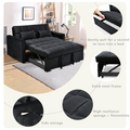 Modern Flannel Double Sofa With Folding Bed, Small Double Sofa With Three In One Convertible Sofa Bed, Adjustable Backrest And Storage Space, Including Pillows, Perfect For Living Room Or Bedroom Twin Black Solid Wood