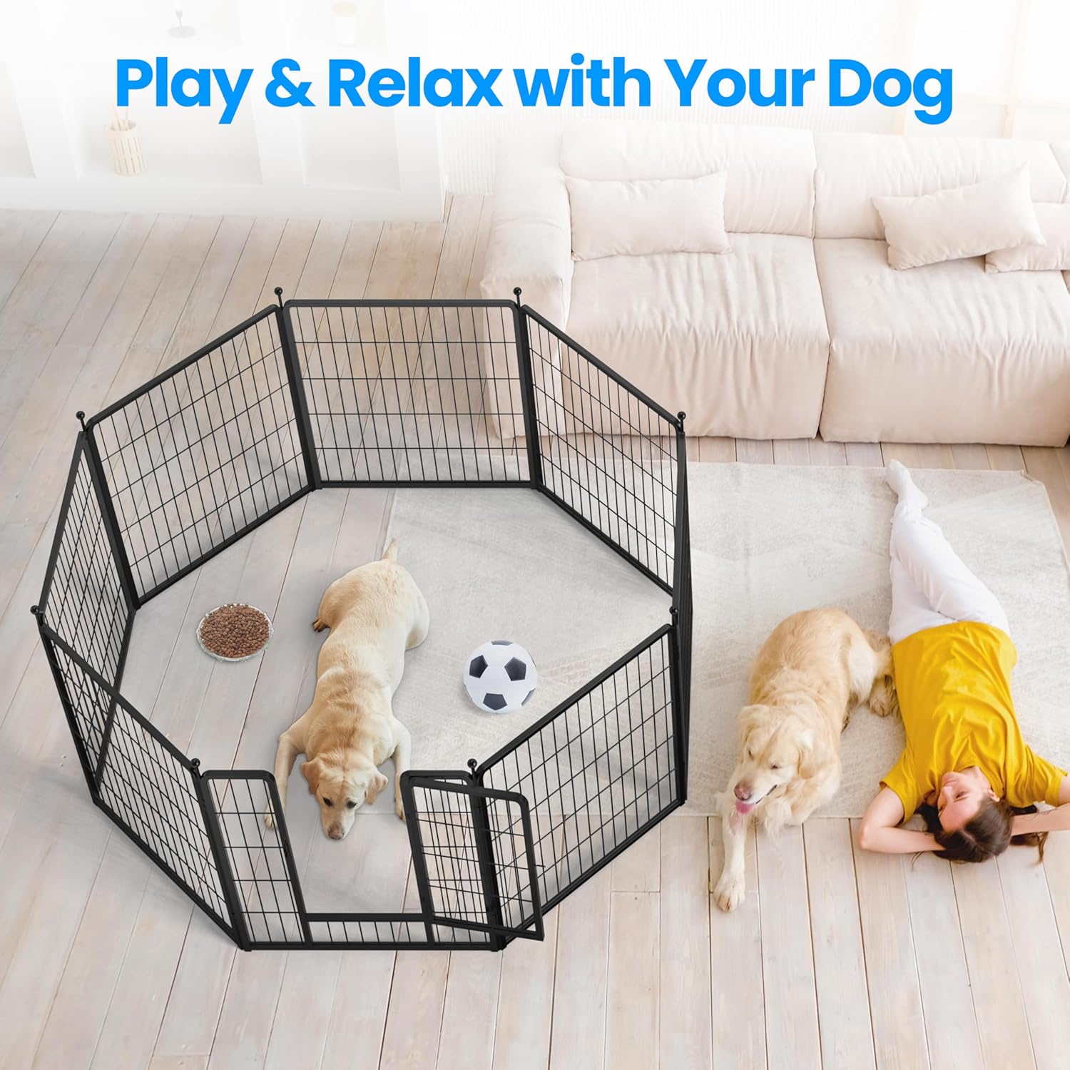 Dog Playpen, 32" Height 8 Panels Heavy Duty Dog Pen, Light Weight And Easy To Carry For Travel, Camping, For Small Medium Dogs, Black Black Metal