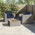 Fully Assembled Rattan Wicker 2 Person Seating Set With Cushions Gray,Grey Mix,Navy Blue Metal,Wicker