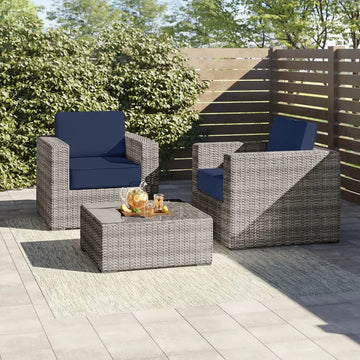 Fully Assembled Rattan Wicker 2 Person Seating Set With Cushions Gray,Grey Mix,Navy Blue Metal,Wicker