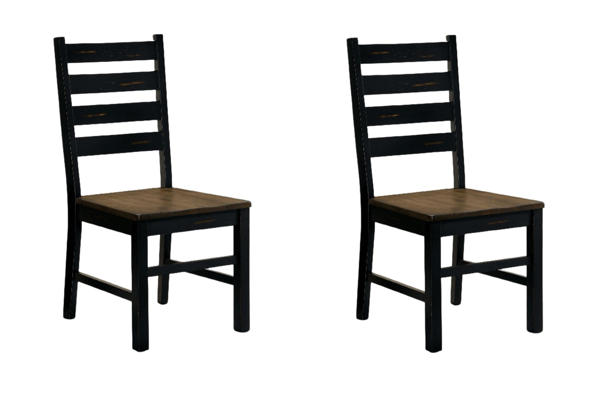 Industrial Style Dining Room Side Chairs Set Of 2Pc Chairs Black And Dark Oak Finish Wooden Seat Ladder Back Black Multi Dining Room Contemporary,Modern Dining Chairs Ladder Back Set Of 2 Solid Wood