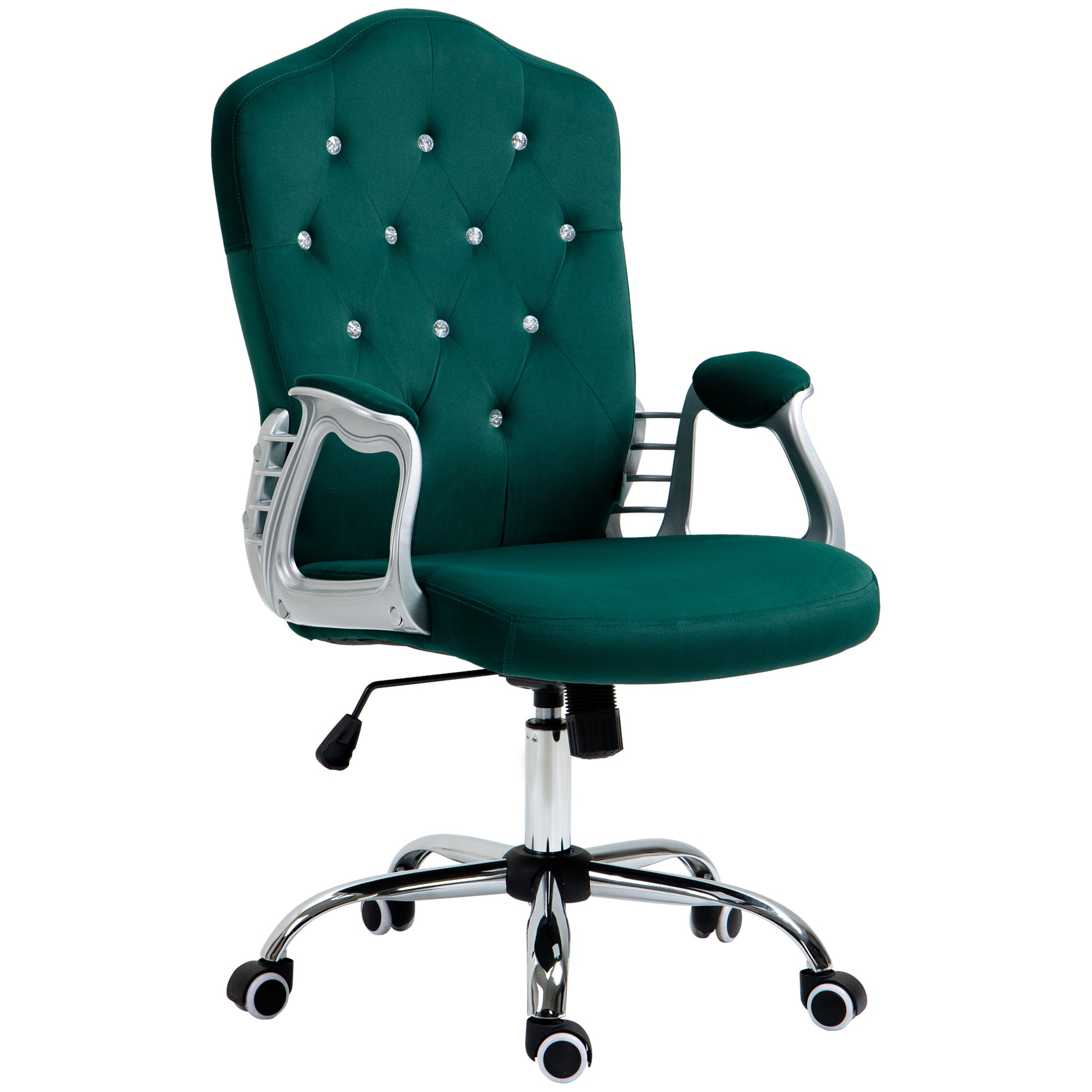 Vinsetto Home Office Chair, Velvet Computer Chair, Button Tufted Desk Chair With Swivel Wheels, Adjustable Height, And Tilt Function, Dark Green Dark Green Polyester