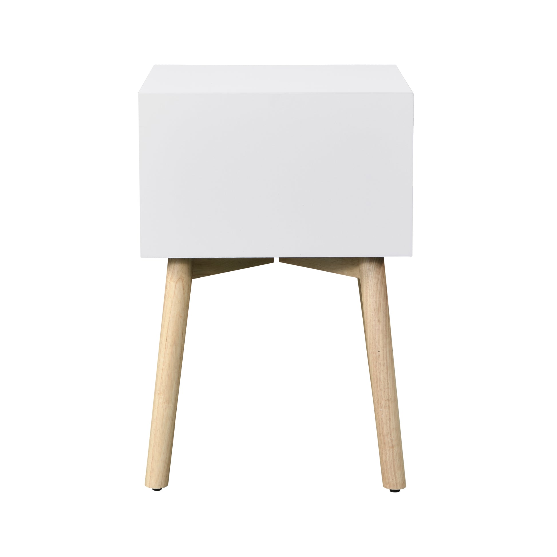 Side Table,Bedside Table With 2 Drawers And Rubber Wood Legs, Mid Century Modern Storage Cabinet For Bedroom Living Room, White White Mdf