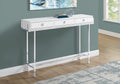 Accent Table, Console, Entryway, Narrow, Sofa, Storage Drawer, Living Room, Bedroom, Glossy White Laminate, Chrome Metal, Contemporary, Modern White Particle Board